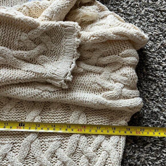 Vintage Chaus 100% Silk Cable Knit Sweater Womens Med Cream Tassels Indie Fairy - Picture 6 of 7